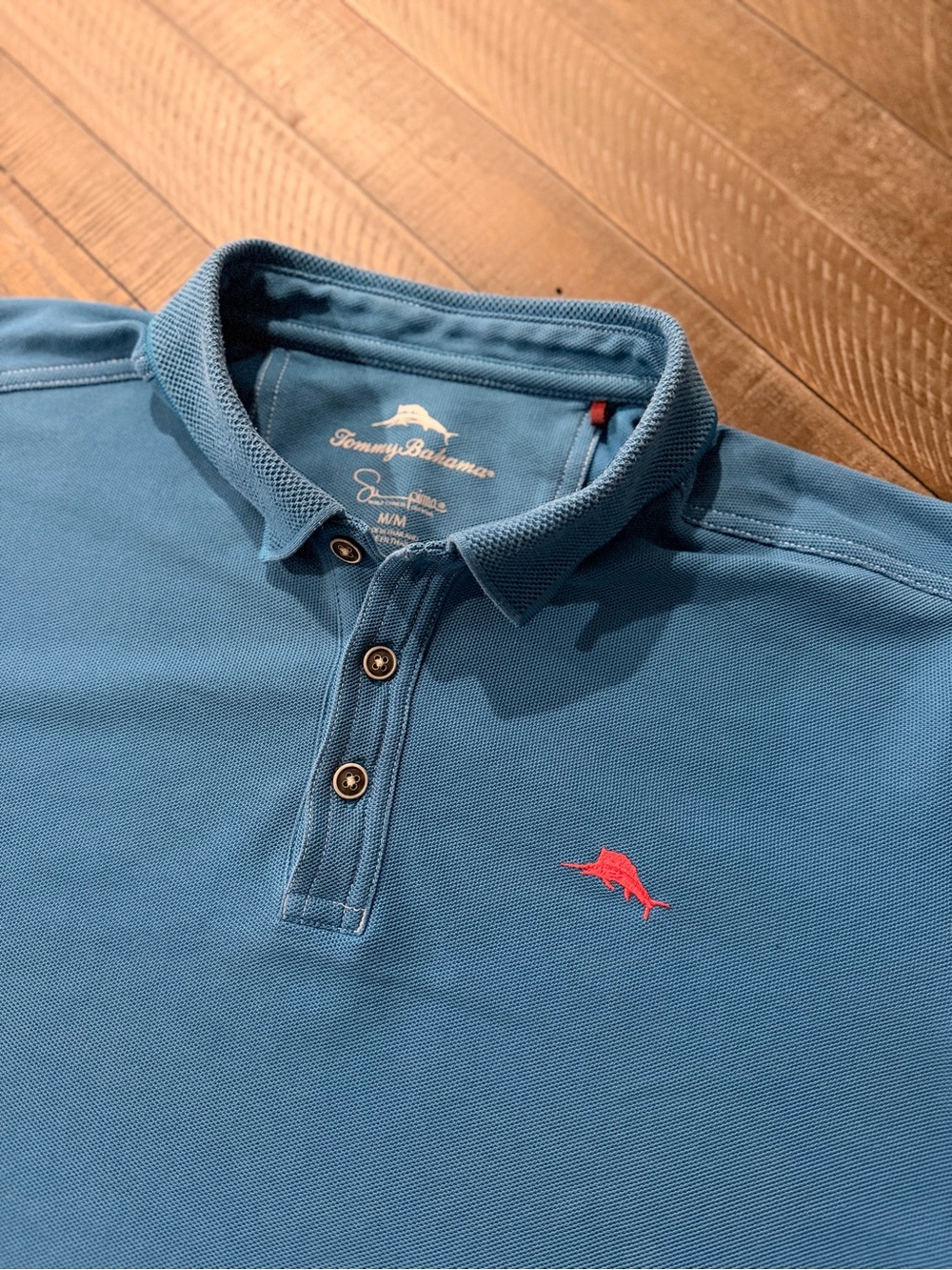 Tommy Bahama Blue Polo with Red Marlin Accent